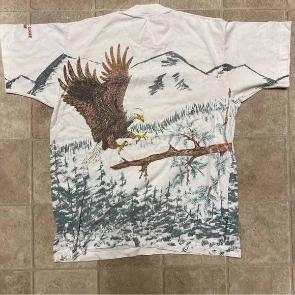 Eagle AOP VTG T-Shirt L Measurement ‘90s USA Single Stitch White Good Condition - Picture 6 of 6